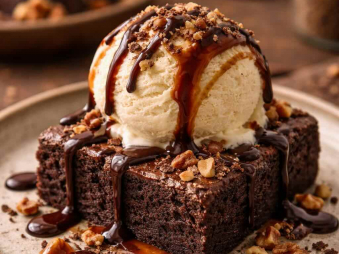 Brownie mit Eis vom Foodtruck Essen